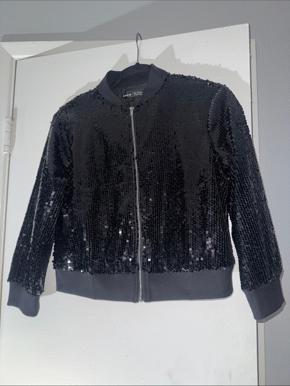 SHEIN Black Sequin Bomber Jacket for Kids